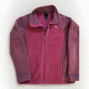 North Face Fleece Jacket Women Medium Pink Red Burgundy Full Zip Long Sleeve Y2K
